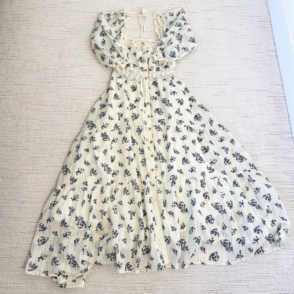 FREE PEOPLE Morning Meadows XS Pale Yellow Maxi Dress Fairycore Coquette Cottage - Picture 16 of 16